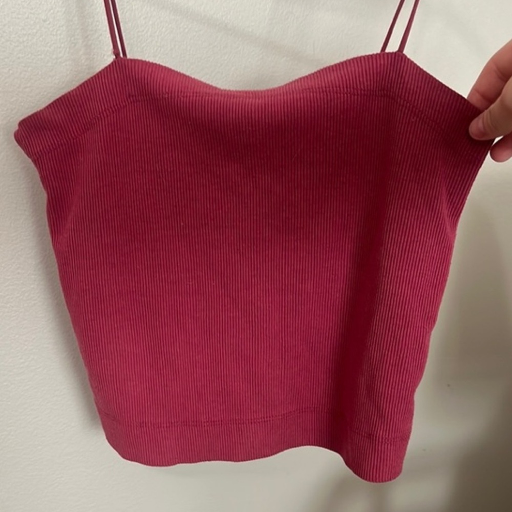 American Eagle Women's Ribbed Pink Cami Crop Top